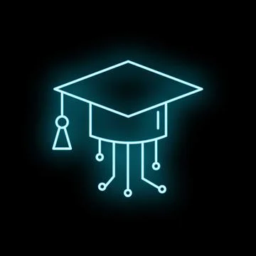 Graduation cap transforming into digital circuit edtech concept Stock Illustration