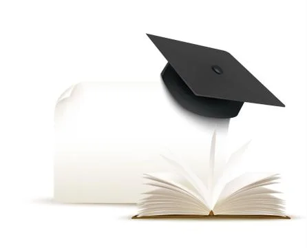 Graduation cap on white background with a book. vector. Stock Illustration