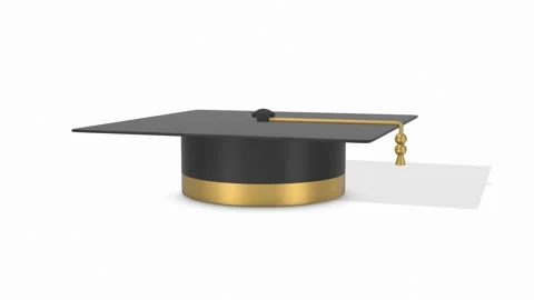 Graduation Cap on a White Floor. Square Academic Cap 3D. Mortarboard. 4K Video stock 311013545