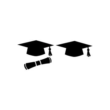 Graduation Caps with Diplomas. Vector icon. Stock Illustration