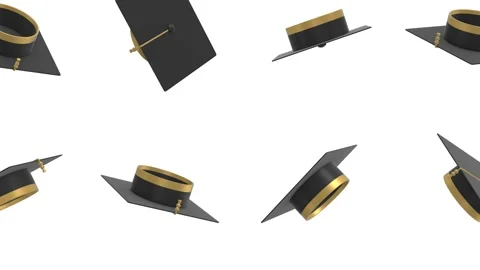 Graduation Caps Falling on a White Background. Mortarboard. Square Academic Cap. Stock Footage 311010244