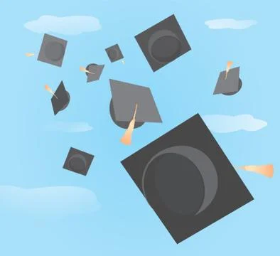 Graduation caps tossed up Stock Illustration