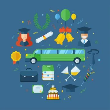 Graduation Celebrating Concept Icon Set Stock Illustration