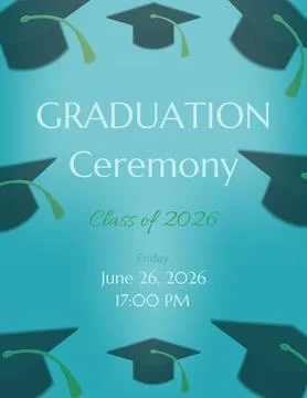 Graduation ceremony invitation template, Class of 2026, event date and time. Stock Illustration