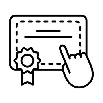 Graduation certificate with hand cursor line style icon Stock Illustration