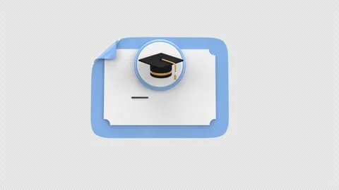 Graduation Certificate Icon with Cap and Ribbon - Education Achievement Conce Stock Footage 313467141