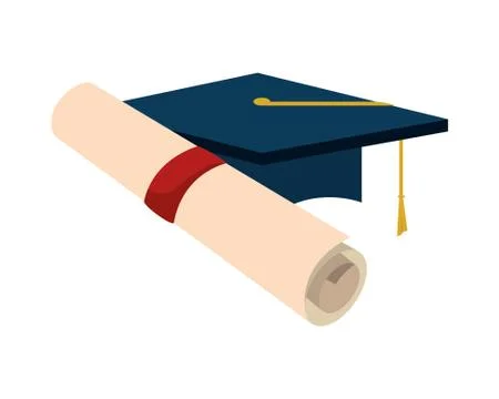 Graduation certificate roll and hat Stock Illustration
