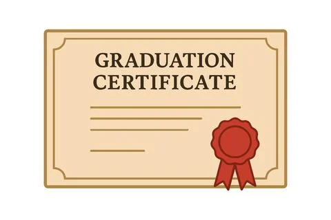 Graduation certificate template with red seal and ribbon Stock Illustration