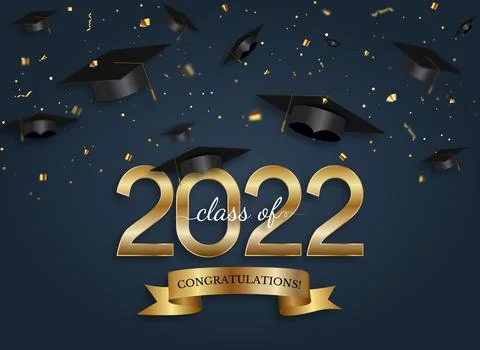 Graduation class of 2022 with graduation cap hat and confetti. Vector イラスト素材