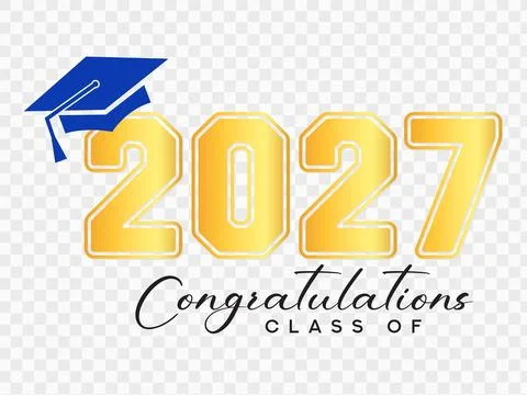 Graduation class of 2027 congratulations banner with golden numbers and mor.. Stock Illustration