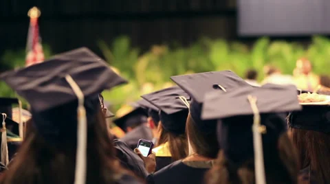 Graduation class students in auditorium, cap and gown Stock-Footage 37742025