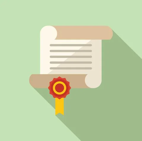 Graduation diploma icon flat vector. Student book Stock Illustration