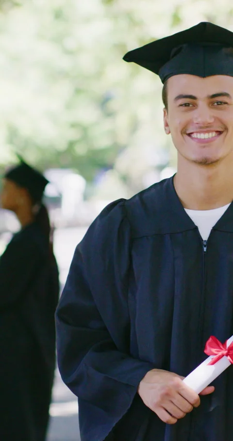 Graduation, face or man on campus with certificate, college pride or optimism in Stock Footage 336690802