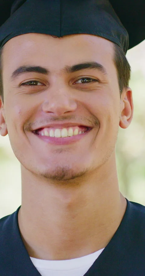 Graduation, face or man in park with smile, college pride or optimism in Stock Footage 336688711