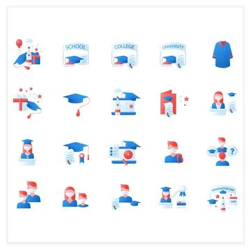 Graduation flat icons set Illustrazione stock