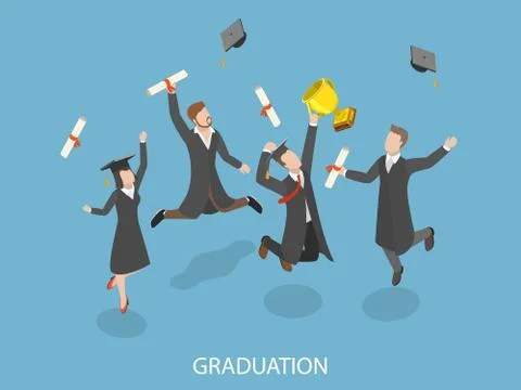 Graduation flat isometric vector concept. Stock Illustration