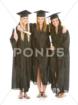 Graduation: girlfriends together with diplomas Stock Photos