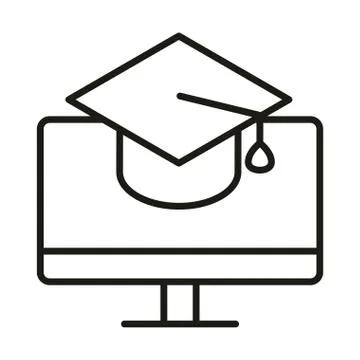 Graduation hat and computer online education and development elearning line 스톡 일러스트
