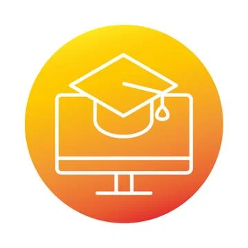 Graduation hat and computer online education and development elearning gradient Illustrazione stock