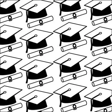 Graduation hat and scroll certificates school pattern Stock Illustration