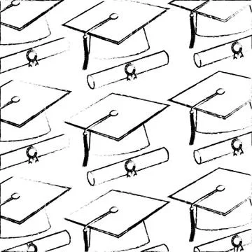 Graduation hat and scroll certificates school pattern Stock Illustration