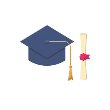 Graduation Hat and Scroll Flat Illustration. Clean Icon Design Element on I.. Stockillustratie