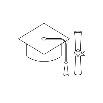 Graduation Hat and Scroll Outline Icon Illustration on Isolated White Backg.. Stock Illustration