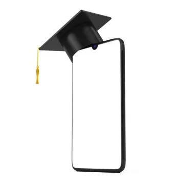 Graduation Hat On Blank Display Mobile Phone with Free Space for Your Design. Illustrazione stock