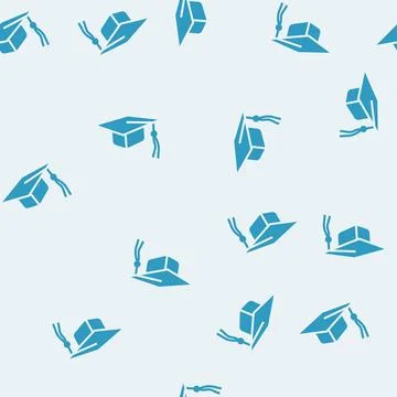 Graduation hat cap glyph seamless pattern Stock Illustration