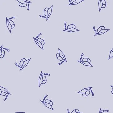 Graduation hat cap line seamless pattern Stock Illustration