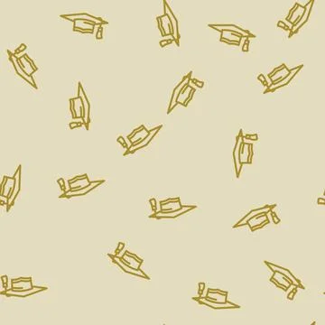 Graduation hat cap line vector seamless pattern Stock Illustration