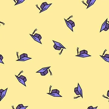 Graduation hat cap vector seamless pattern Stock Illustration