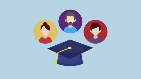Graduation hat characters with students group 2d Animation with Alpha Matte Video stock 335341710