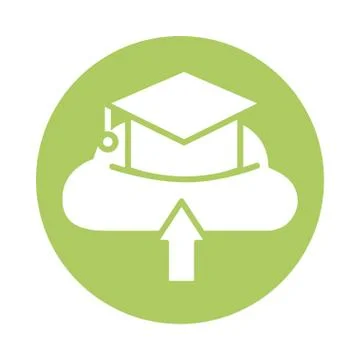 Graduation hat with cloud computing education online block style Stock Illustration