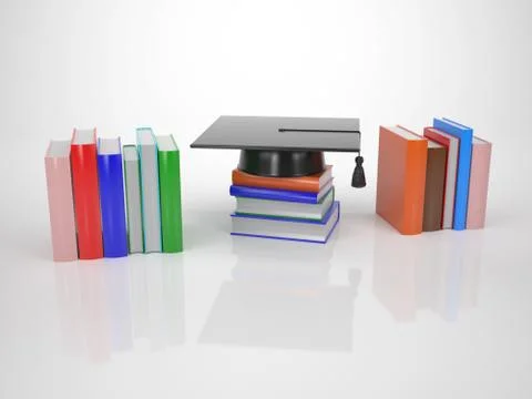 Graduation hat with colored books Illustrazione stock