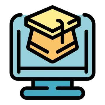 Graduation hat displayed on a computer screen symbolizing online education Stock Illustration