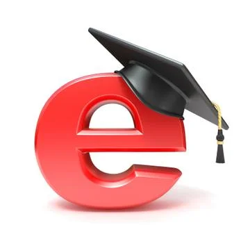 Graduation hat on E. E-learning concept. 3D Illustrazione stock