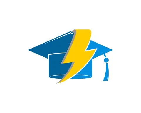 Graduation hat with electrical lightning inside Stock Illustration