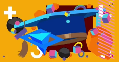 Graduation hat with geometric elements animation Stock Footage 276451972