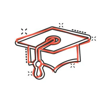 Graduation hat icon in comic style. Student cap cartoon vector illustration o Illustrazione stock