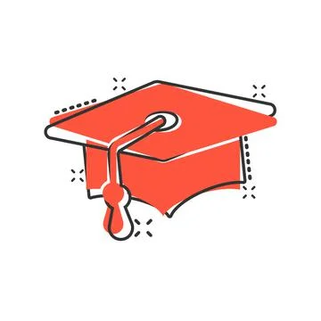 Graduation hat icon in comic style. Student cap cartoon vector illustration o Stock Illustration