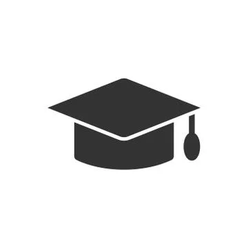 Graduation hat icon in flat style. Student cap vector illustration on white i Stock Illustration