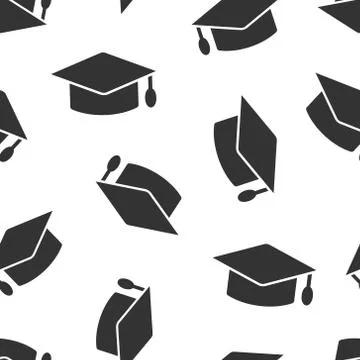 Graduation hat icon in flat style. Student cap vector illustration on white i Stock Illustration