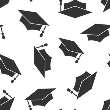 Graduation hat icon in flat style. Student cap vector illustration on white i Stock Illustration
