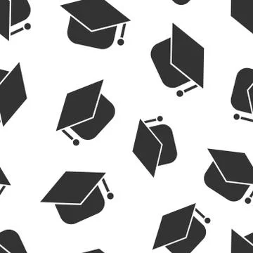 Graduation hat icon in flat style. Student cap vector illustration on white i Stock Illustration
