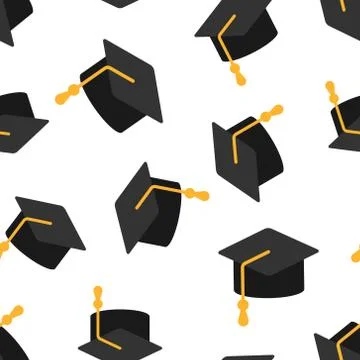 Graduation hat icon in flat style. Student cap vector illustration on white i Stock Illustration