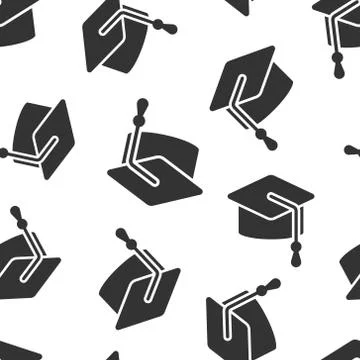 Graduation hat icon in flat style. Student cap vector illustration on white i Stock Illustration