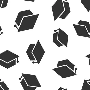 Graduation hat icon in flat style. Student cap vector illustration on white i Stock Illustration