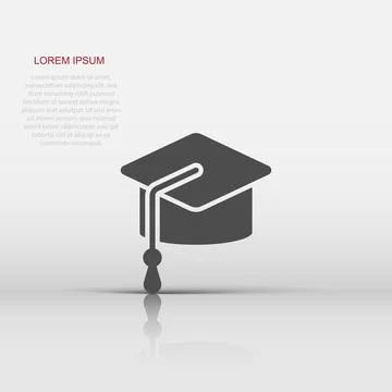 Graduation hat icon in flat style. Student cap vector illustration on white.. Stock Illustration
