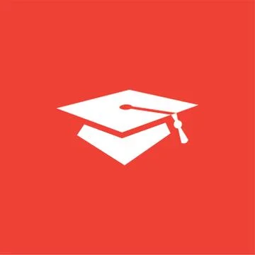 Graduation Hat Icon On Red Background. Red Flat Style Vector Illustration Stock Illustration
